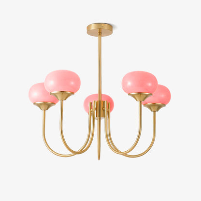 Modern Chandelier Ceiling Light with Pink Glass Shades | Decorative Dining Room Lamp
