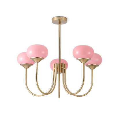 Modern Chandelier Ceiling Light with Pink Glass Shades | Decorative Dining Room Lamp