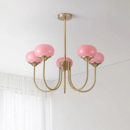 Modern Chandelier Ceiling Light with Pink Glass Shades | Decorative Dining Room Lamp