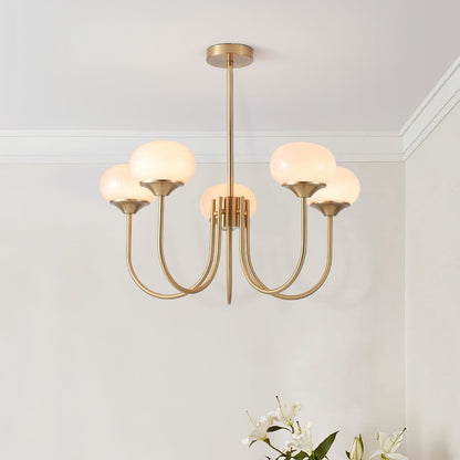 Modern Chandelier Ceiling Light with Pink Glass Shades | Decorative Dining Room Lamp