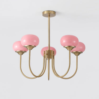 Modern Chandelier Ceiling Light with Pink Glass Shades | Decorative Dining Room Lamp