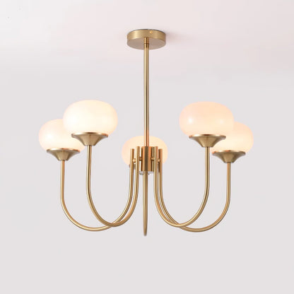 Modern Chandelier Ceiling Light with Pink Glass Shades | Decorative Dining Room Lamp