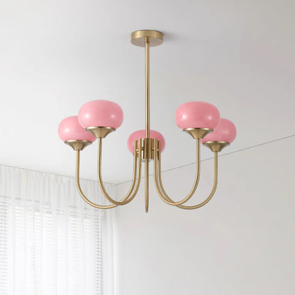 Modern Chandelier Ceiling Light with Pink Glass Shades | Decorative Dining Room Lamp