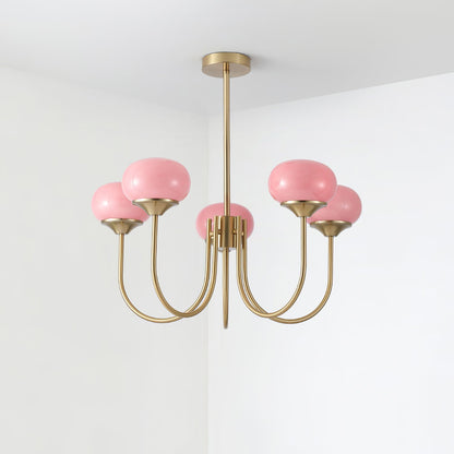 Modern Chandelier Ceiling Light with Pink Glass Shades | Decorative Dining Room Lamp