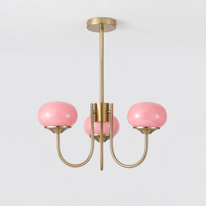 Modern Chandelier Ceiling Light with Pink Glass Shades | Decorative Dining Room Lamp