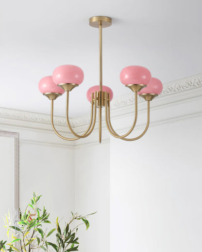 Modern Chandelier Ceiling Light with Pink Glass Shades | Decorative Dining Room Lamp