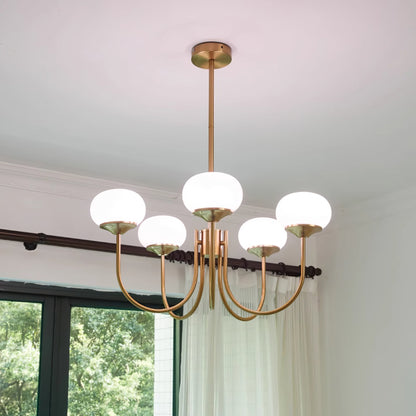 Modern Chandelier Ceiling Light with Pink Glass Shades | Decorative Dining Room Lamp