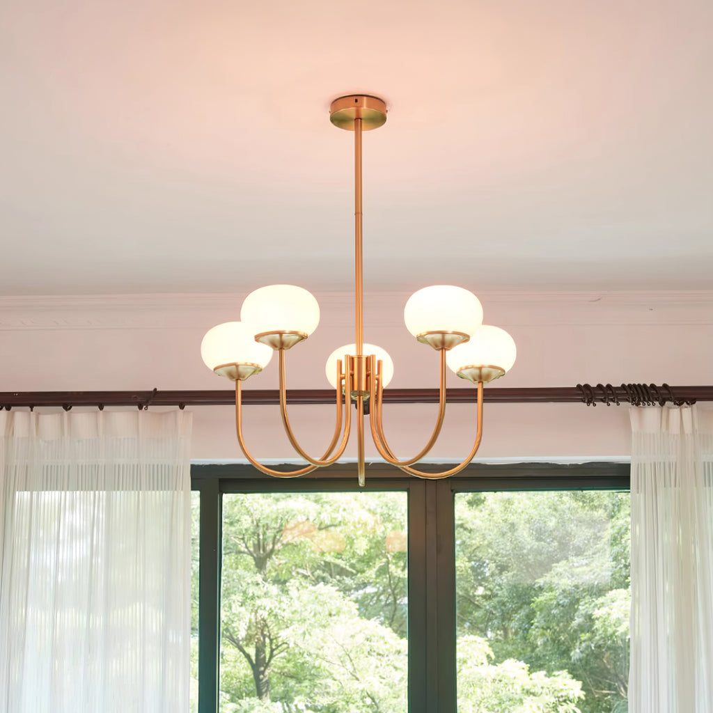 Modern Chandelier Ceiling Light with Pink Glass Shades | Decorative Dining Room Lamp