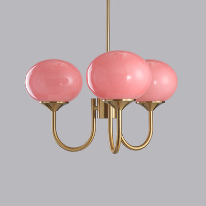 Modern Chandelier Ceiling Light with Pink Glass Shades | Decorative Dining Room Lamp
