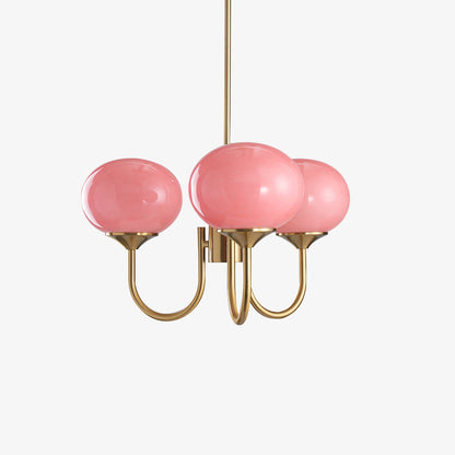 Modern Chandelier Ceiling Light with Pink Glass Shades | Decorative Dining Room Lamp