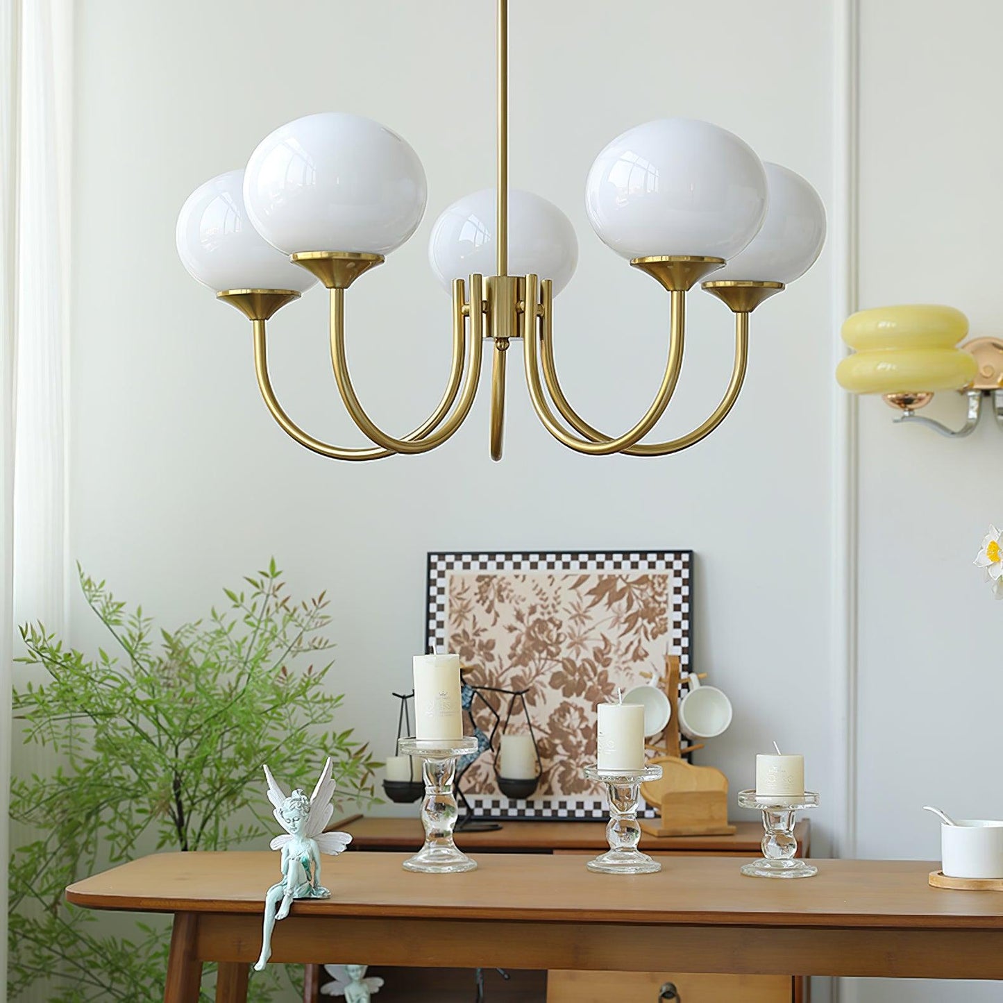Modern Chandelier Ceiling Light with Pink Glass Shades | Decorative Dining Room Lamp