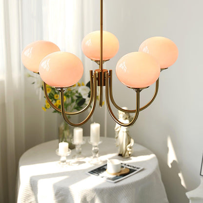 Modern Chandelier Ceiling Light with Pink Glass Shades | Decorative Dining Room Lamp