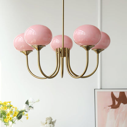 Modern Chandelier Ceiling Light with Pink Glass Shades | Decorative Dining Room Lamp