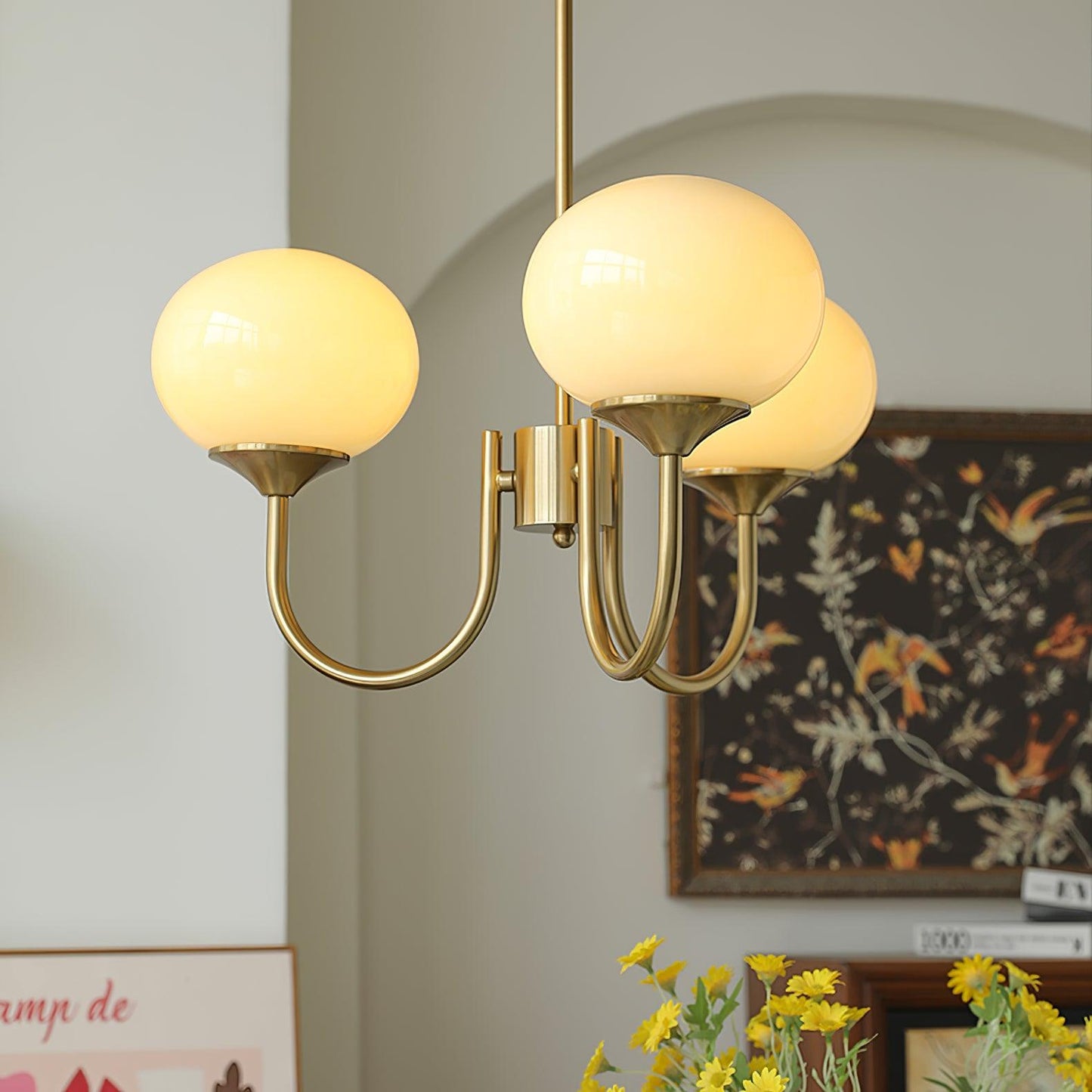 Modern Chandelier Ceiling Light with Pink Glass Shades | Decorative Dining Room Lamp