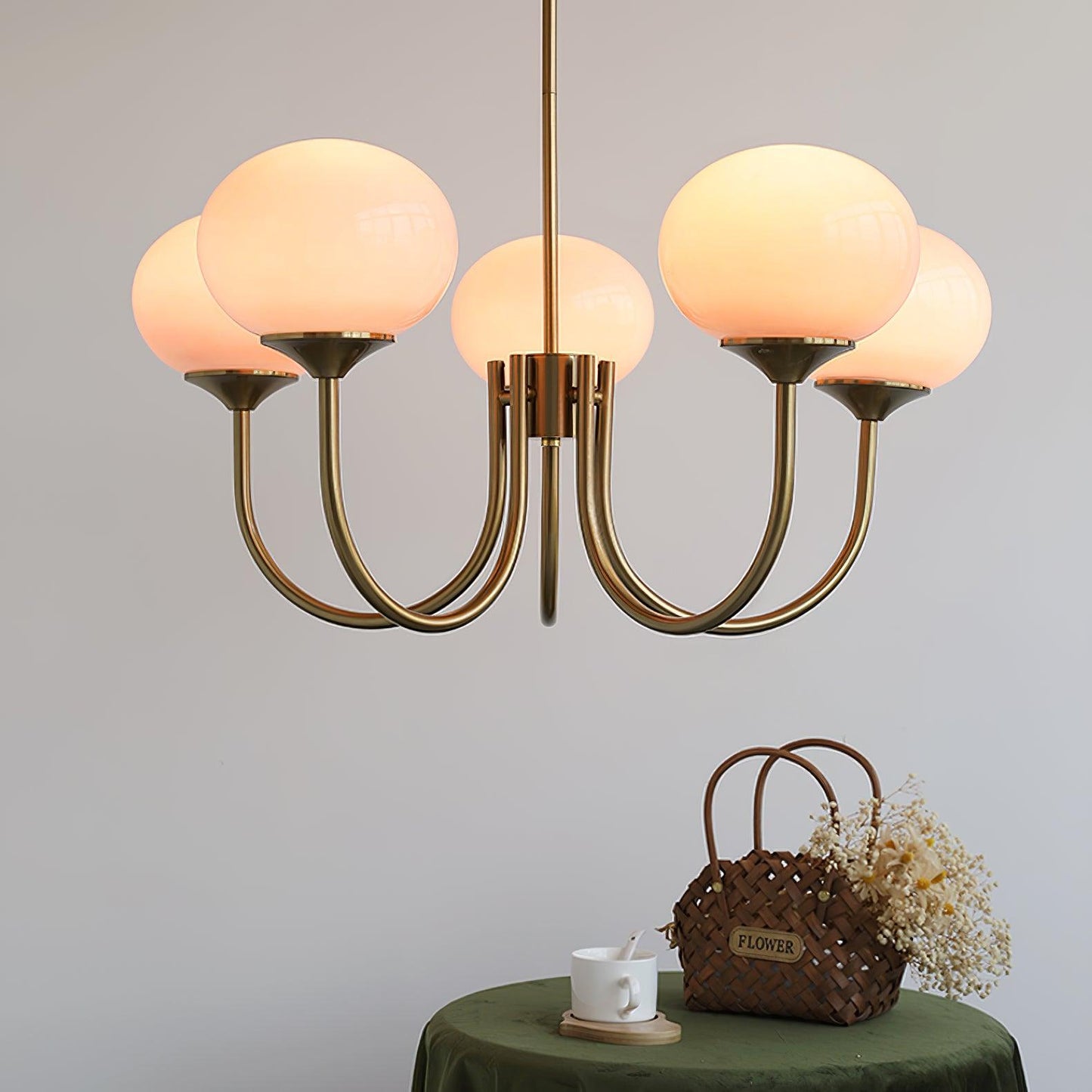 Modern Chandelier Ceiling Light with Pink Glass Shades | Decorative Dining Room Lamp
