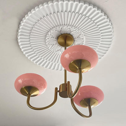 Modern Chandelier Ceiling Light with Pink Glass Shades | Decorative Dining Room Lamp