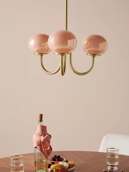 Modern Chandelier Ceiling Light with Pink Glass Shades | Decorative Dining Room Lamp