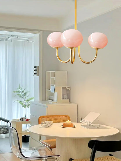 Modern Chandelier Ceiling Light with Pink Glass Shades | Decorative Dining Room Lamp