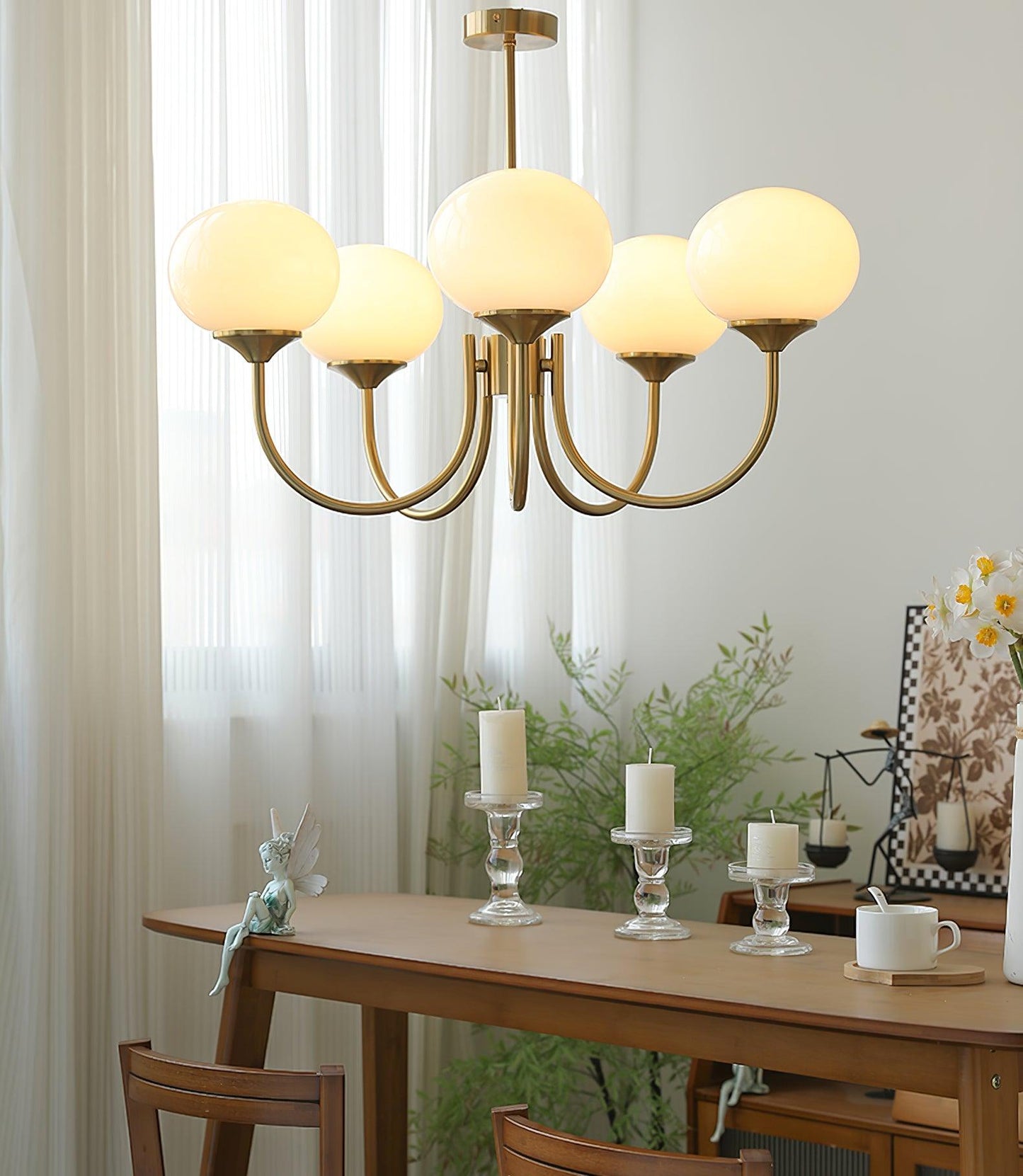 Modern Chandelier Ceiling Light with Pink Glass Shades | Decorative Dining Room Lamp