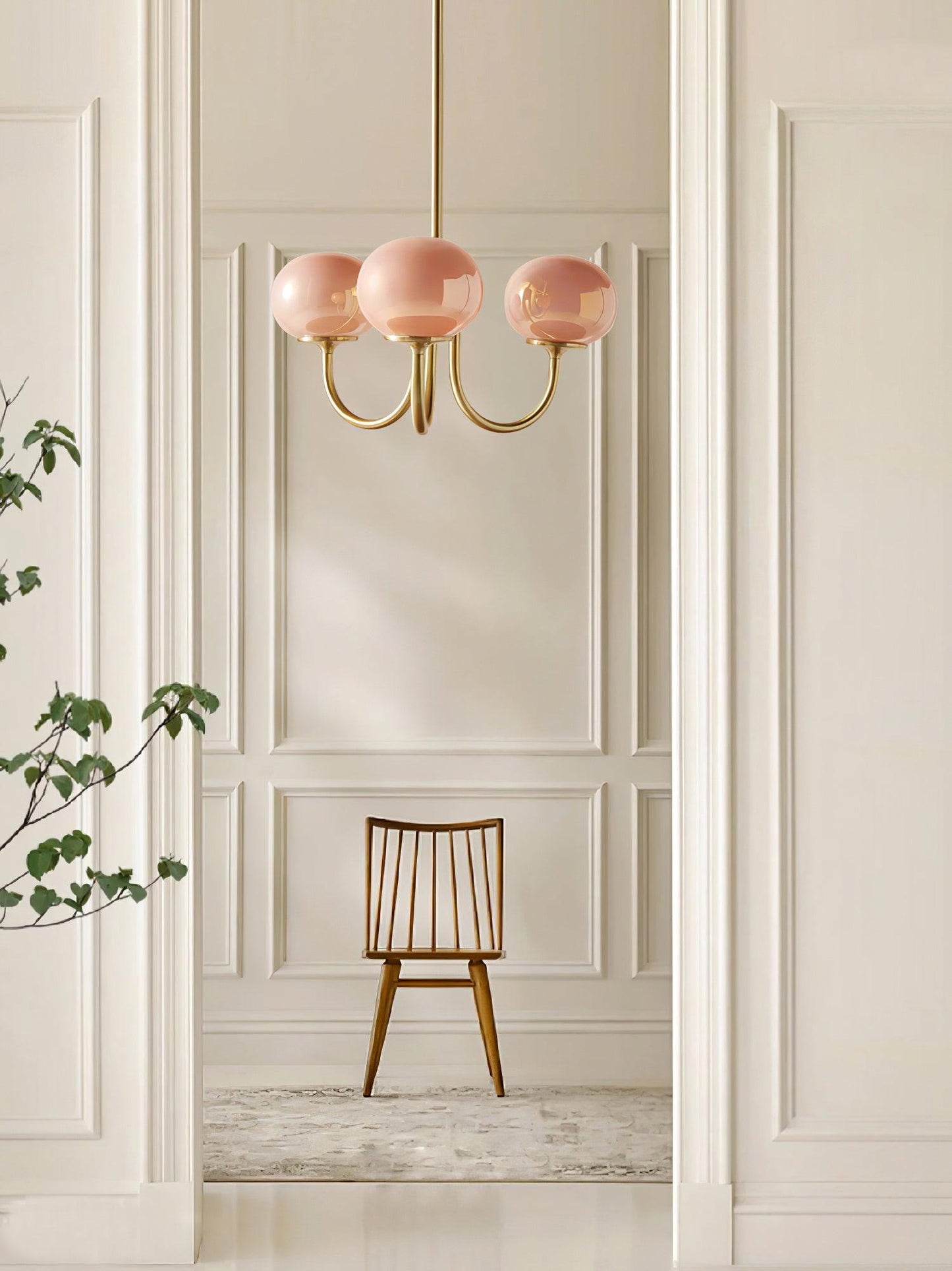 Modern Chandelier Ceiling Light with Pink Glass Shades | Decorative Dining Room Lamp