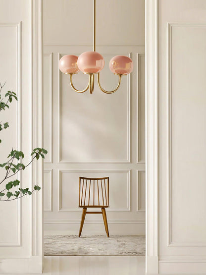 Modern Chandelier Ceiling Light with Pink Glass Shades | Decorative Dining Room Lamp