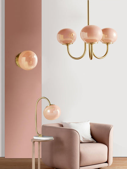 Modern Chandelier Ceiling Light with Pink Glass Shades | Decorative Dining Room Lamp