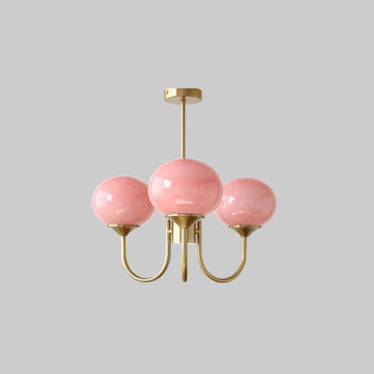Modern Chandelier Ceiling Light with Pink Glass Shades | Decorative Dining Room Lamp