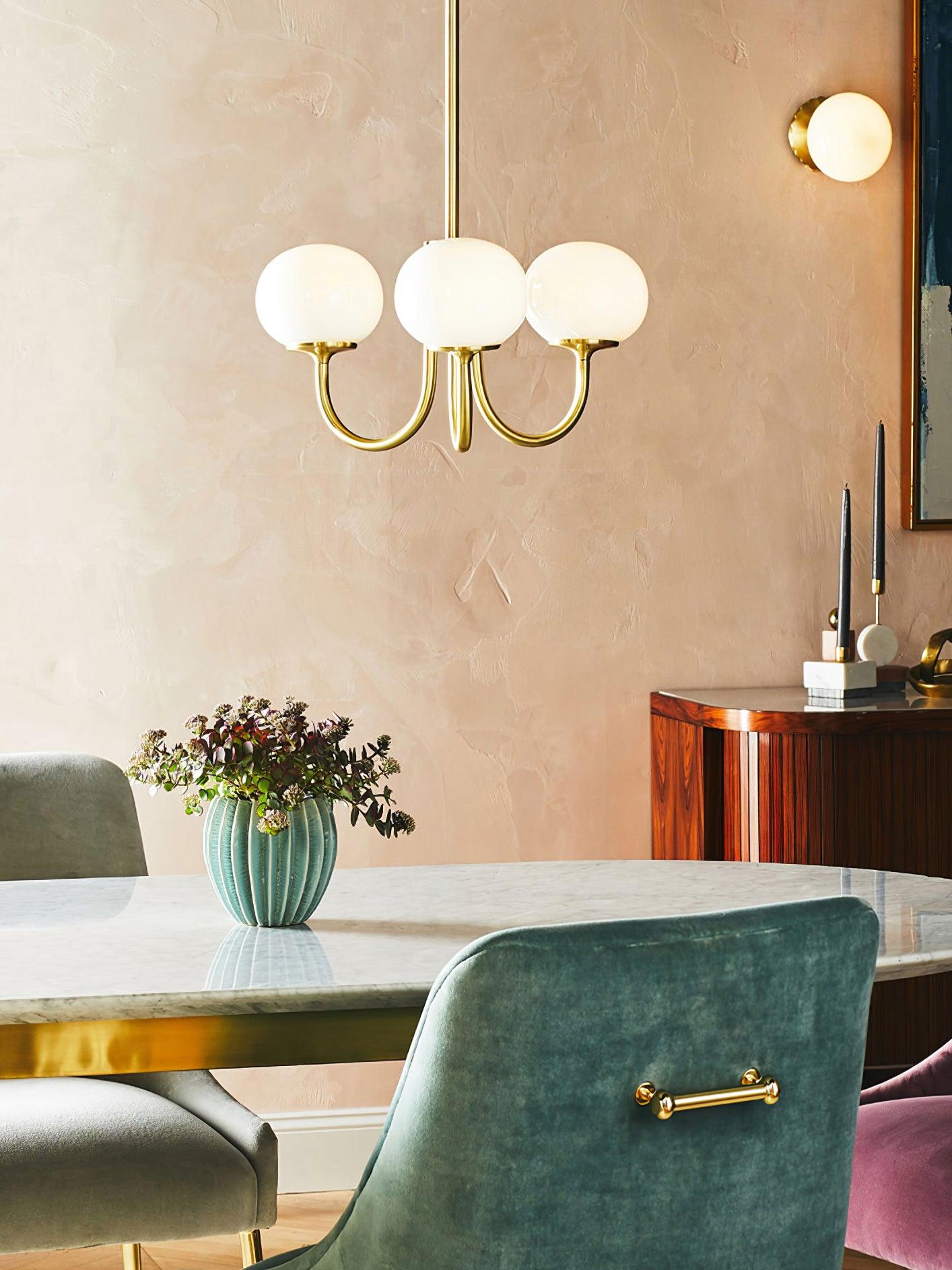 Modern Chandelier Ceiling Light with Pink Glass Shades | Decorative Dining Room Lamp