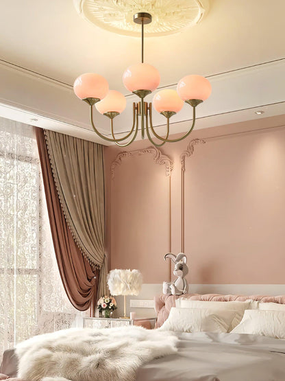 Modern Chandelier Ceiling Light with Pink Glass Shades | Decorative Dining Room Lamp