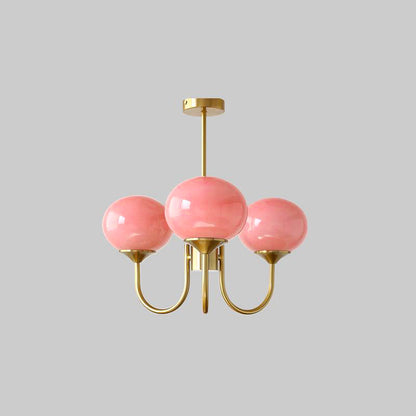 Modern Chandelier Ceiling Light with Pink Glass Shades | Decorative Dining Room Lamp