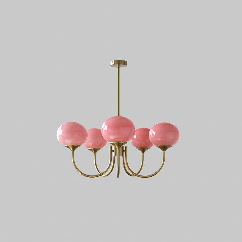 Modern Chandelier Ceiling Light with Pink Glass Shades | Decorative Dining Room Lamp