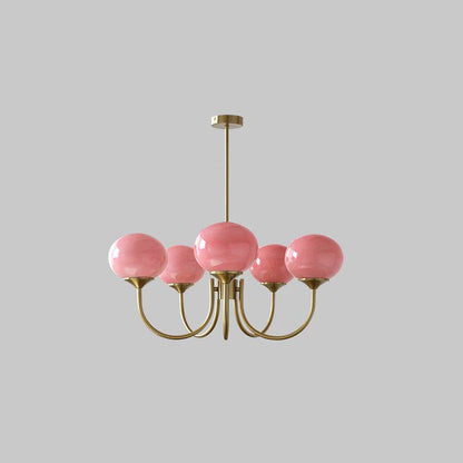Modern Chandelier Ceiling Light with Pink Glass Shades | Decorative Dining Room Lamp