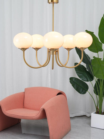 Modern Chandelier Ceiling Light with Pink Glass Shades | Decorative Dining Room Lamp