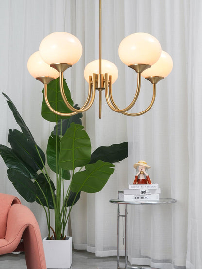 Modern Chandelier Ceiling Light with Pink Glass Shades | Decorative Dining Room Lamp