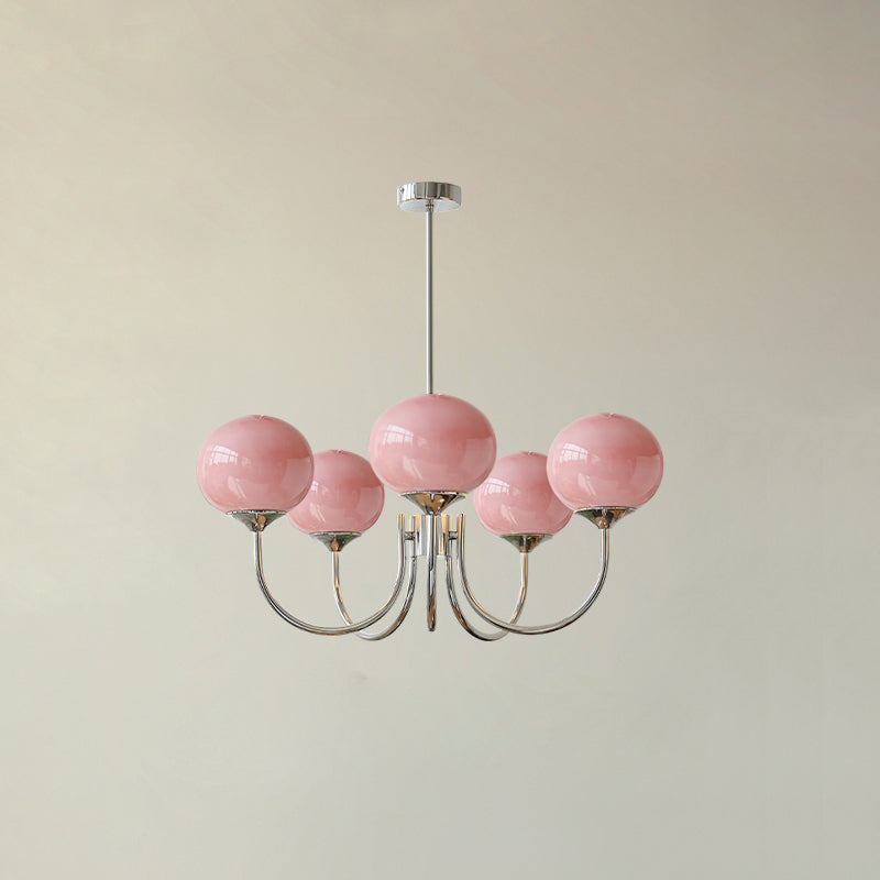 Modern Chandelier Ceiling Light with Pink Glass Shades | Decorative Dining Room Lamp