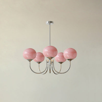 Modern Chandelier Ceiling Light with Pink Glass Shades | Decorative Dining Room Lamp
