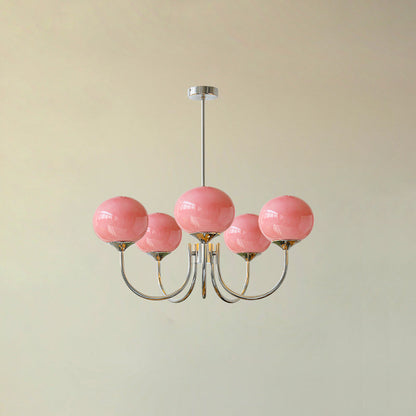 Modern Chandelier Ceiling Light with Pink Glass Shades | Decorative Dining Room Lamp