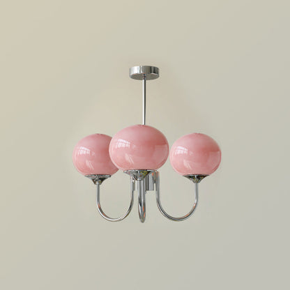Modern Chandelier Ceiling Light with Pink Glass Shades | Decorative Dining Room Lamp