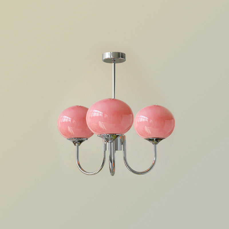 Modern Chandelier Ceiling Light with Pink Glass Shades | Decorative Dining Room Lamp