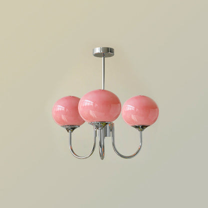Modern Chandelier Ceiling Light with Pink Glass Shades | Decorative Dining Room Lamp