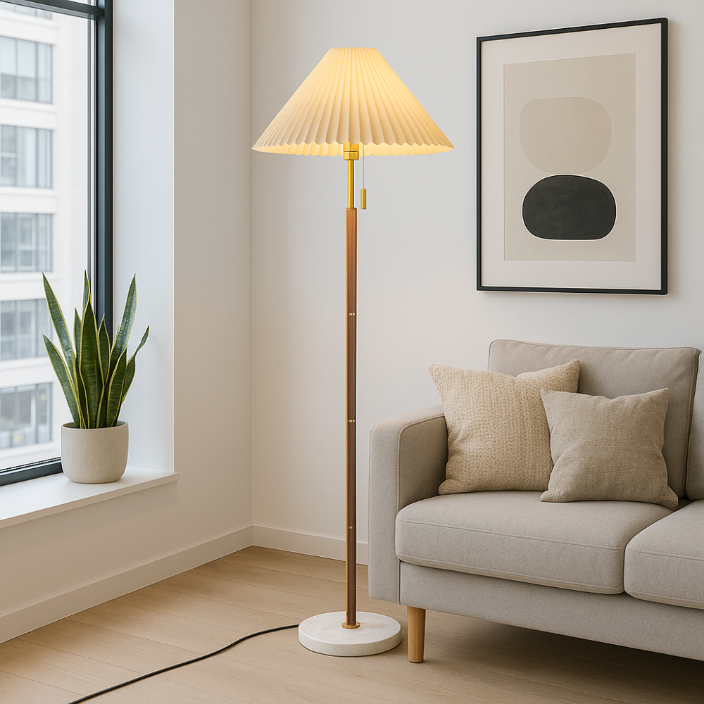 Vintage Wooden Floor Lamp | Modern Standing Light for Living Room and Bedroom