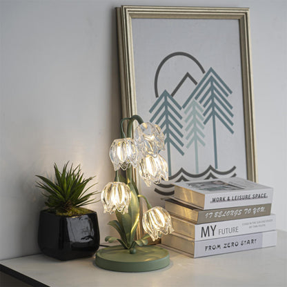 Floral Glass Table Lamp | Nature-Inspired Decorative Light for Bedroom or Living Room