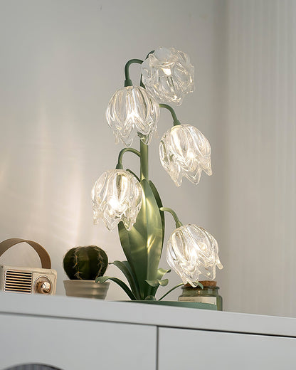 Floral Glass Table Lamp | Nature-Inspired Decorative Light for Bedroom or Living Room