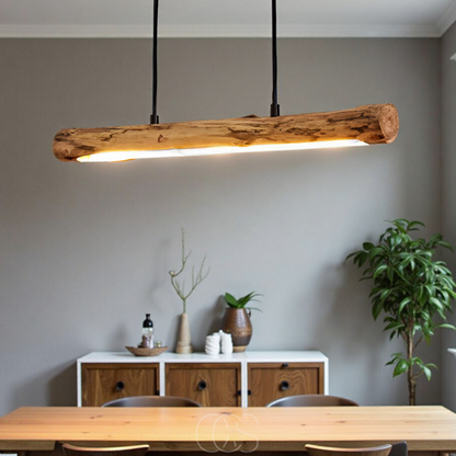 Wooden LED Ceiling Lamp with Dimmable Light | Natural Pendant for Dining Area