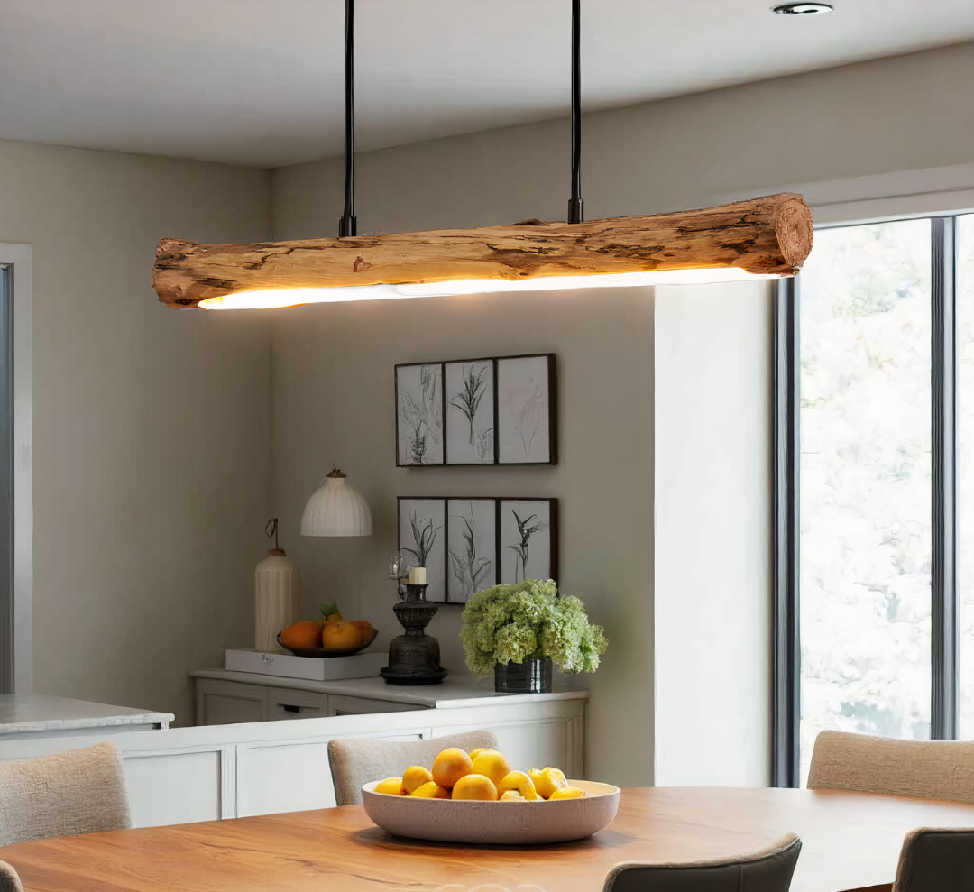 Wooden LED Ceiling Lamp with Dimmable Light | Natural Pendant for Dining Area