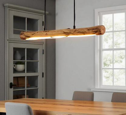 Wooden LED Ceiling Lamp with Dimmable Light | Natural Pendant for Dining Area