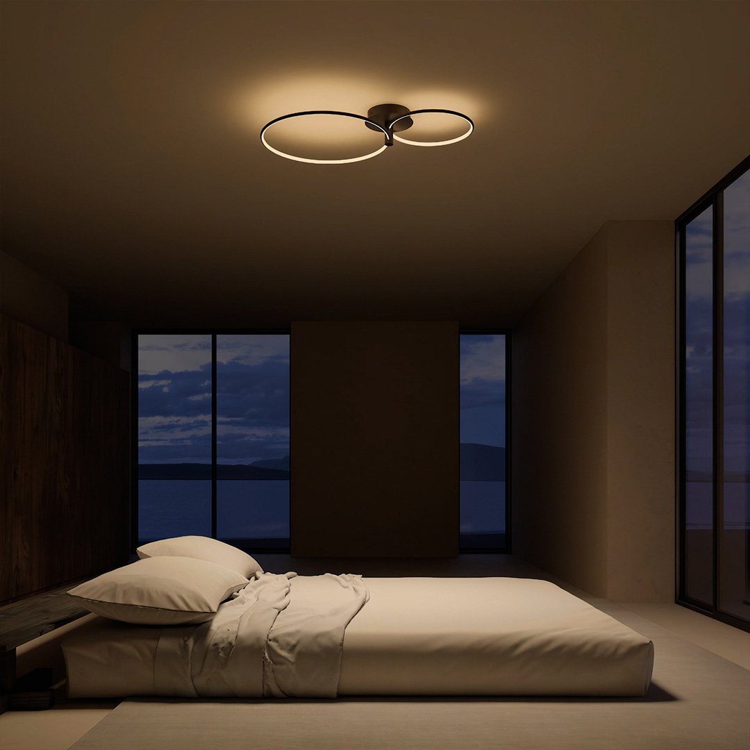 Modern Double Ring LED Ceiling Light | Dimmable Bedroom Living Room Lamp