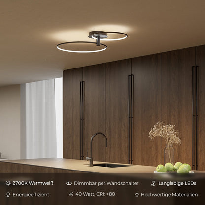 Modern Double Ring LED Ceiling Light | Dimmable Bedroom Living Room Lamp