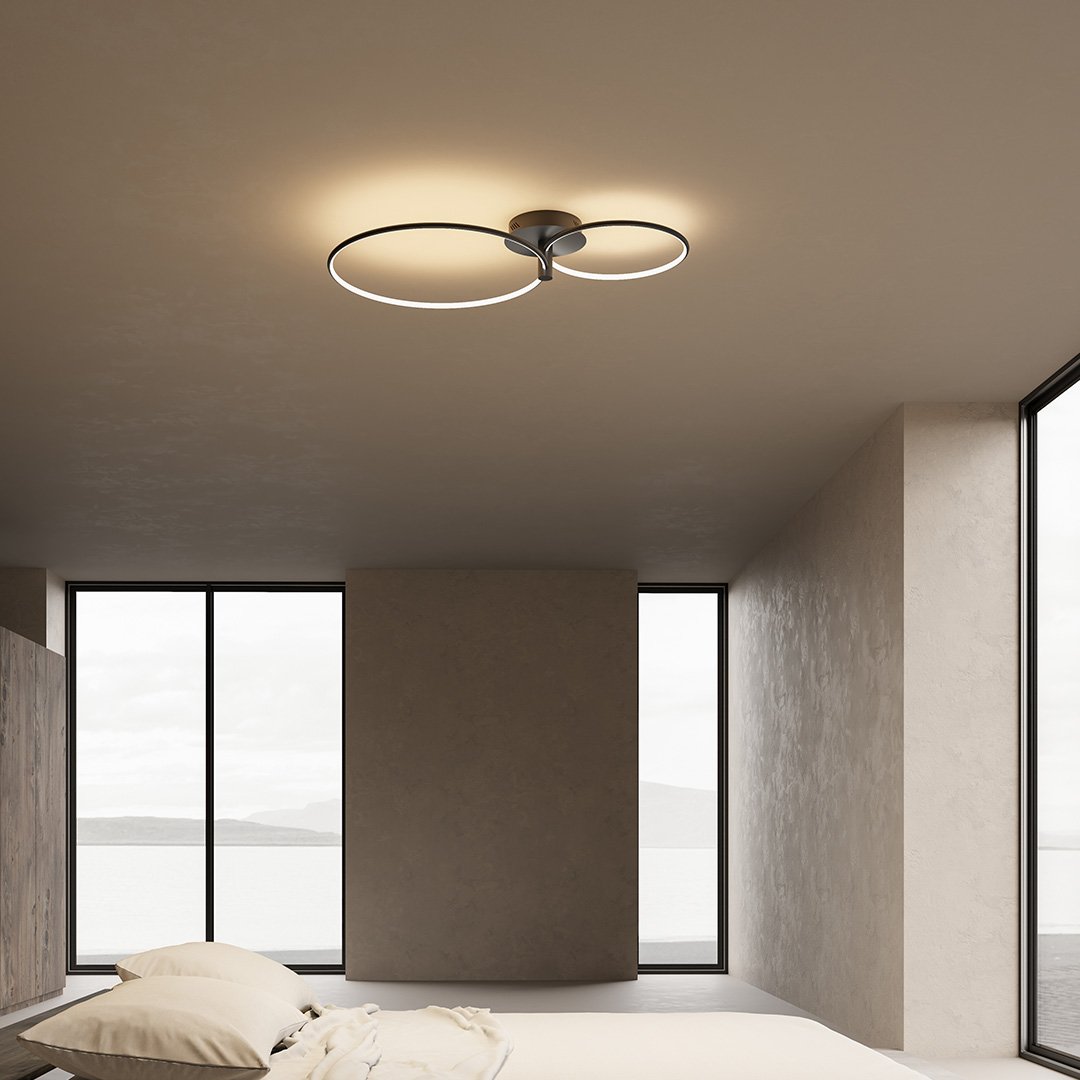 Modern Double Ring LED Ceiling Light | Dimmable Bedroom Living Room Lamp