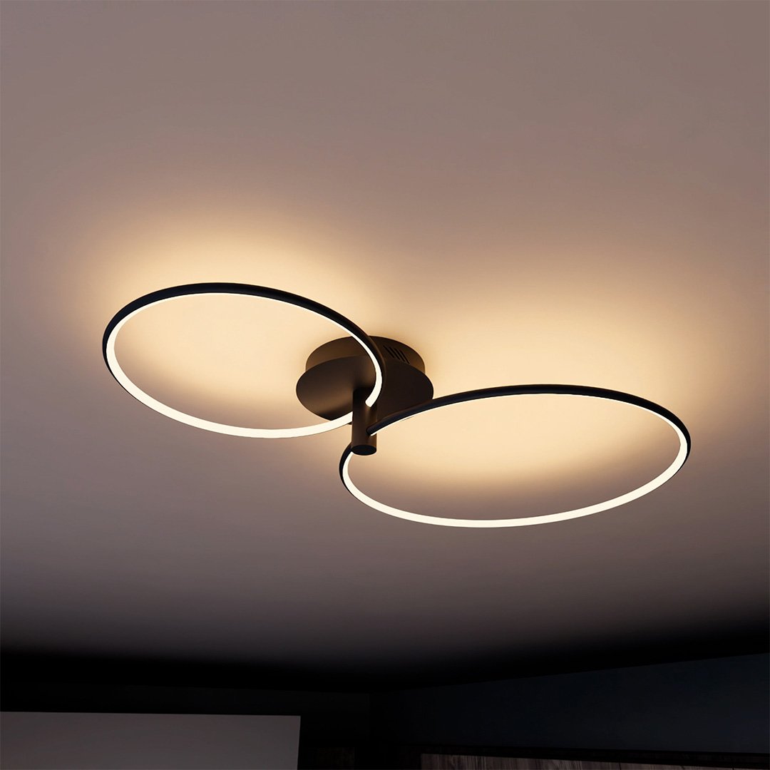 Modern Double Ring LED Ceiling Light | Dimmable Bedroom Living Room Lamp